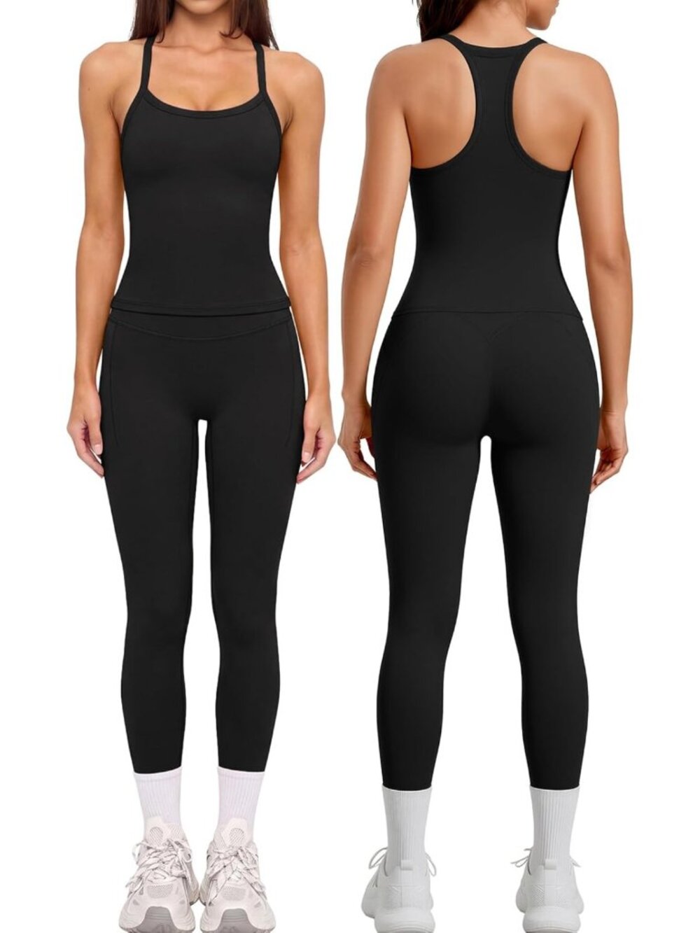 Women’s 2-Piece Workout Set | Compression Leggings & Racerback Top for Fitness